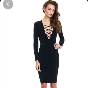 Nookie Black long sleeve deep plunge dress